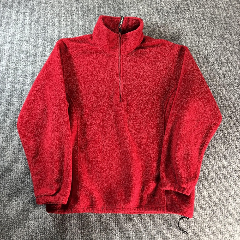 L.L. Bean Jacket Mens Medium Red Fleece 1/4 Zip Pullover Hiking Outdoor